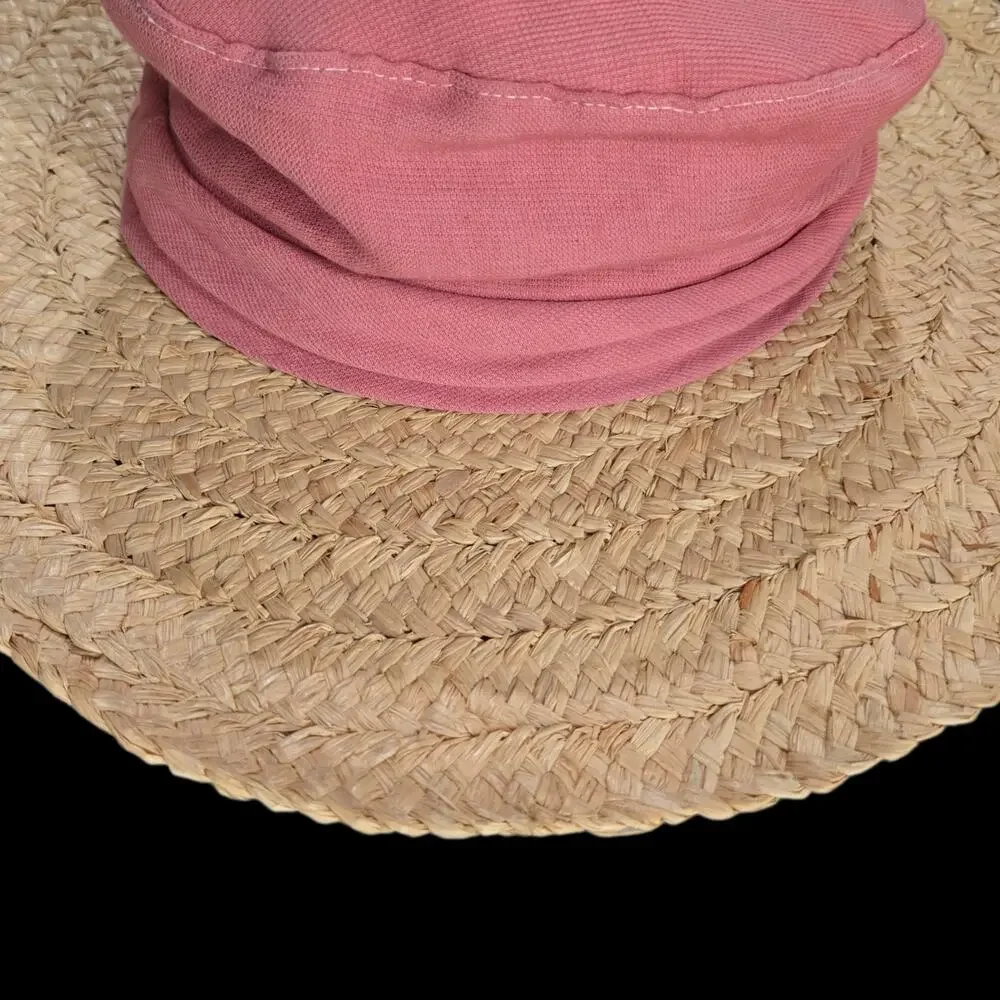 Vintage Hoodlums Ltd Floppy Sun Hat Pink Flowers Straw Brim Cottagecore One Size - Picture 14 of 16